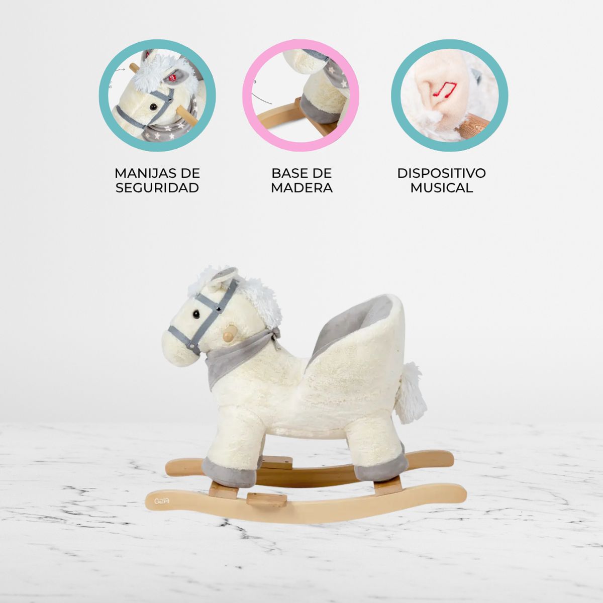 CARESTINO - Peluche Mecedor +12meses «CABALLO» White