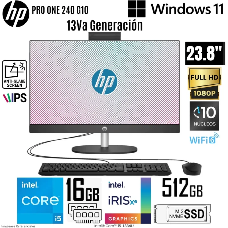 HP - All in One HP PROONE 240 G10 Intel Core i5-1334U 16GB RAM 512GB SSD 23.8" FHD