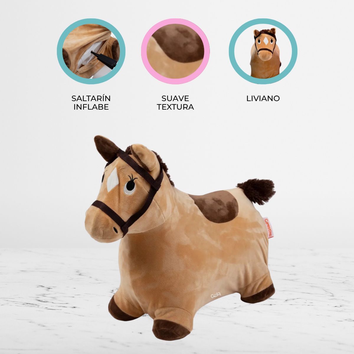 CARESTINO - Saltarín de Peluche Inflable +18meses «CABALLO BROWN»