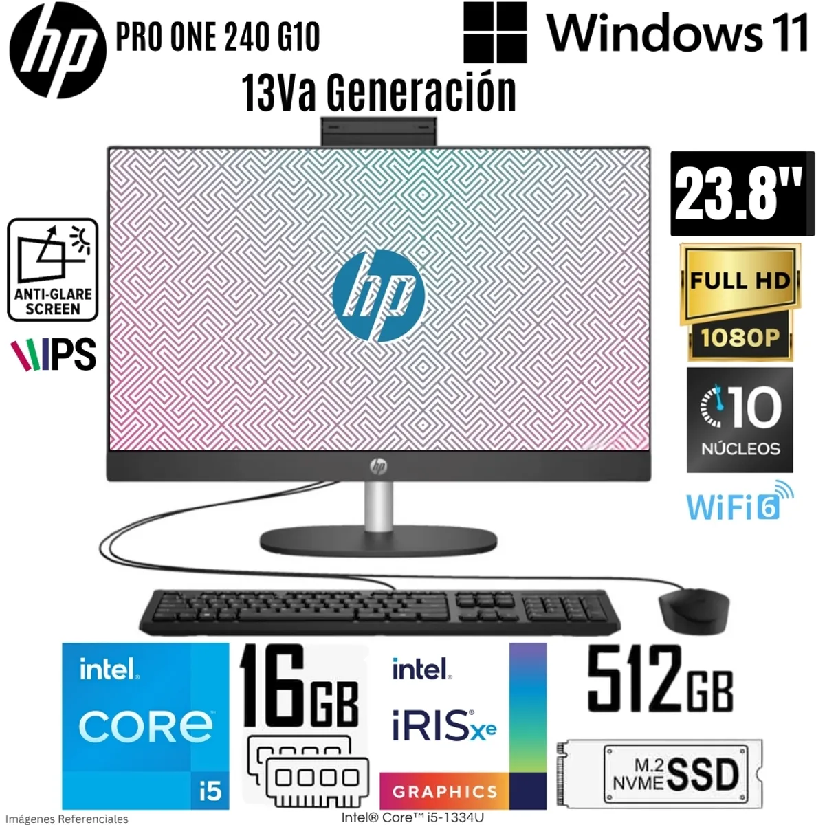 HP - All in One HP PROONE 240 G10 Intel Core i5-1334U 16GB RAM 512GB SSD 23.8" FHD