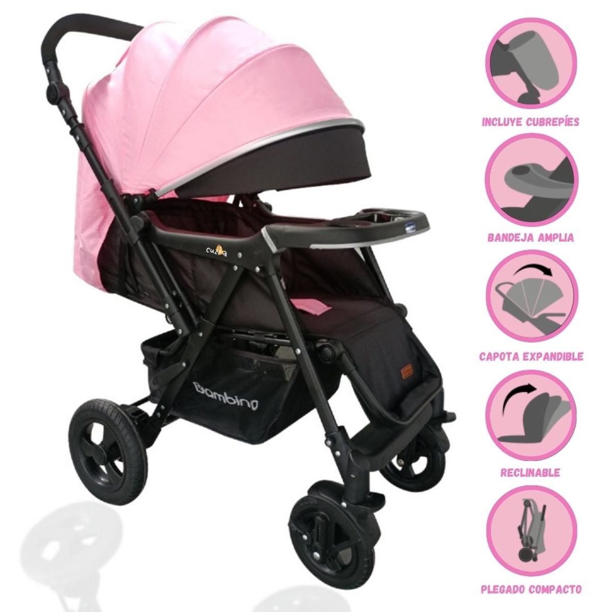 BAMBINO - Coche Cuna Reversible para Bebé «ENNA»  Pink