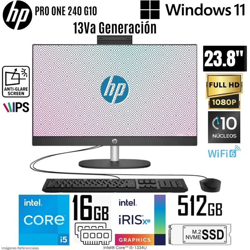 HP - All in One HP PROONE 240 G10 Intel Core i5-1334U 16GB RAM 512GB SSD 23.8" FHD