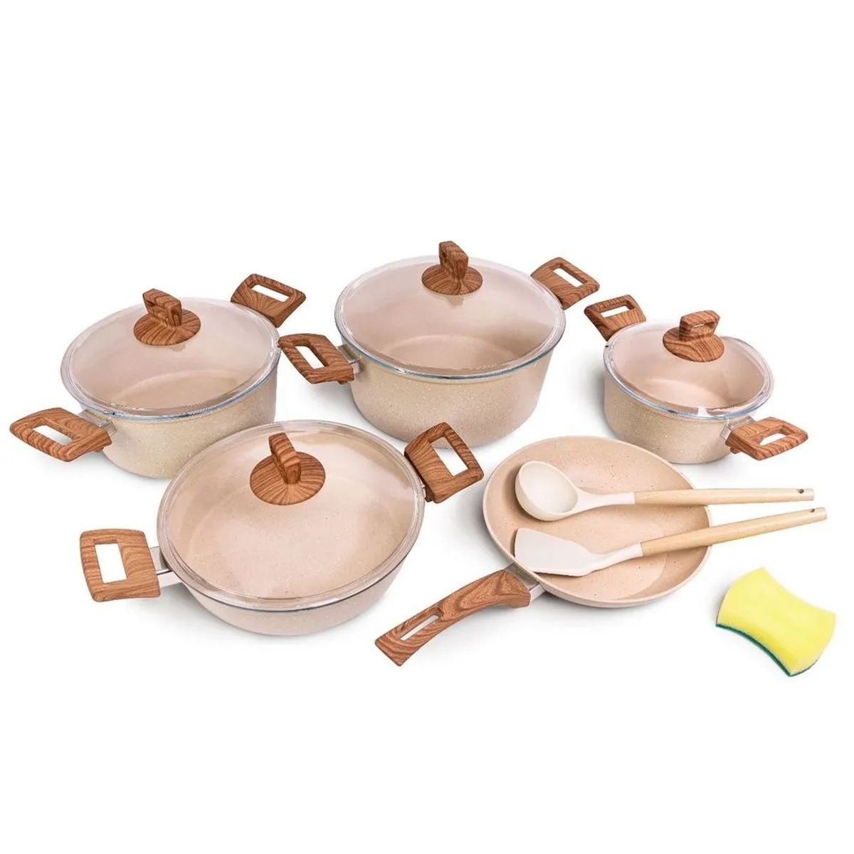 ICHIMATSU - JUEGO DE OLLAS X 12 PIEZAS ALUMINIO CON TAPAS DE VIDRIO ICHIMATSU