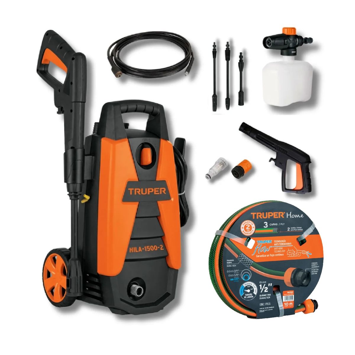 TRUPER - Hidrolavadora Portatil 1400W 1500PSI + Manguera 10 Metros