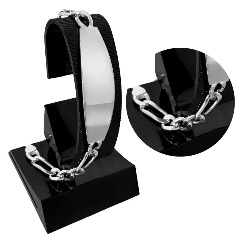 GENERICO - Pulsera Hombre Esclava Placa Oval Fígaro Regalo Plata 950