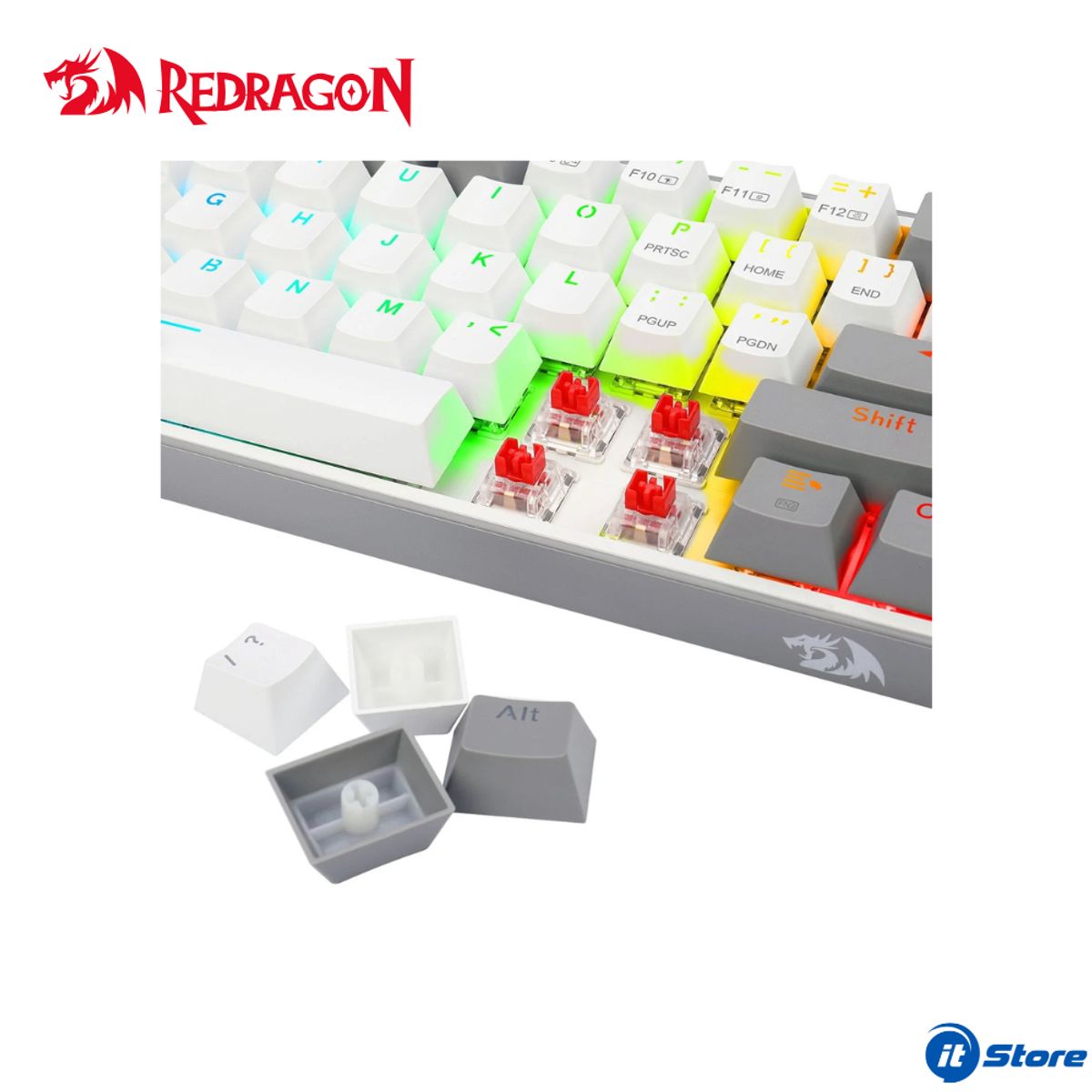 REDRAGON - Teclado Mecánico REDRAGON FIZZ PRO K616-RGB-WG 60% Wireless WhiteGrey