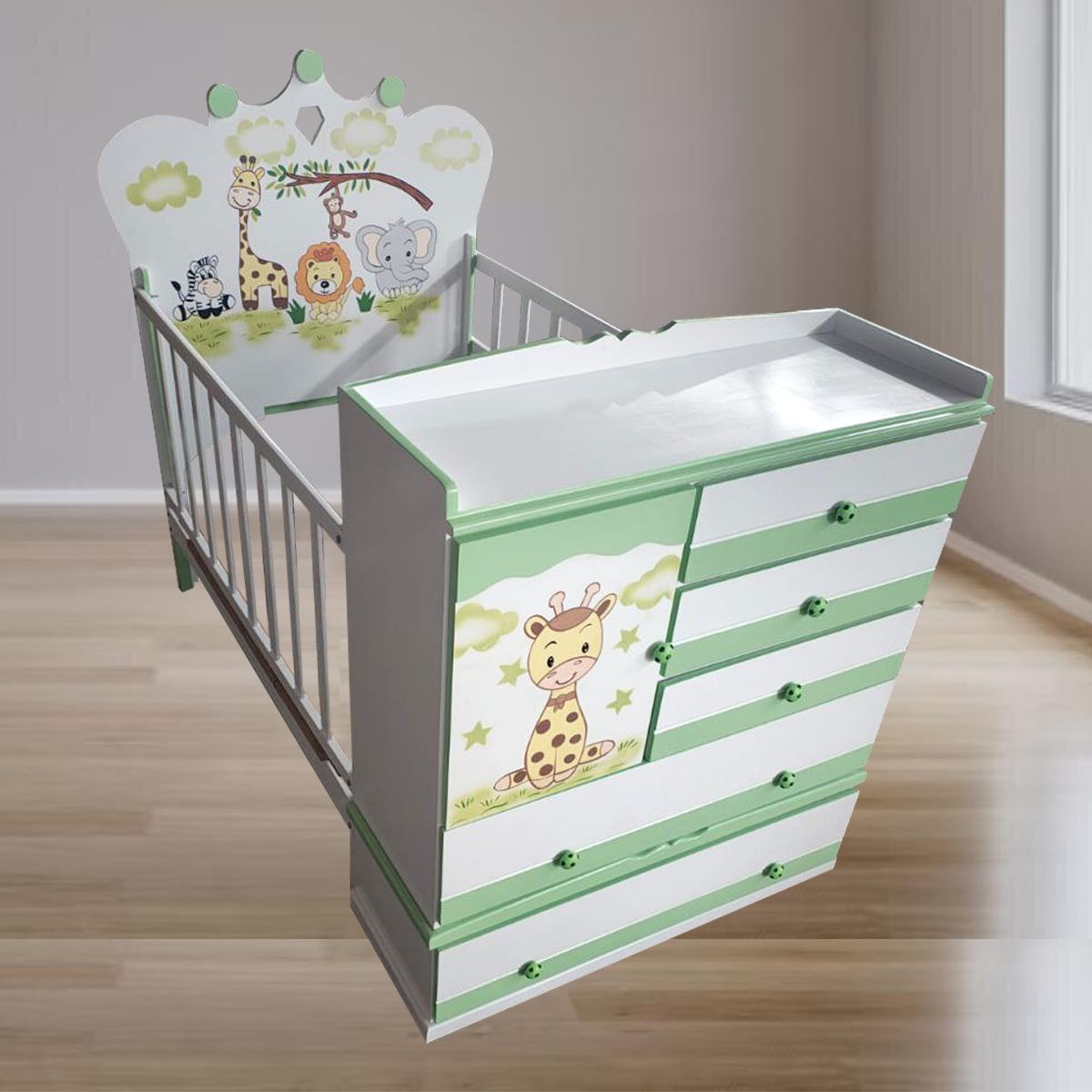 GENERICO - cama cuna de plaza y media safari verde