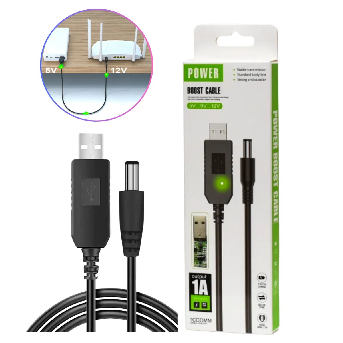 SEISA - Cable Convertidor Adaptador USB 5V A DC 9V 12V Modem Router Repetidor