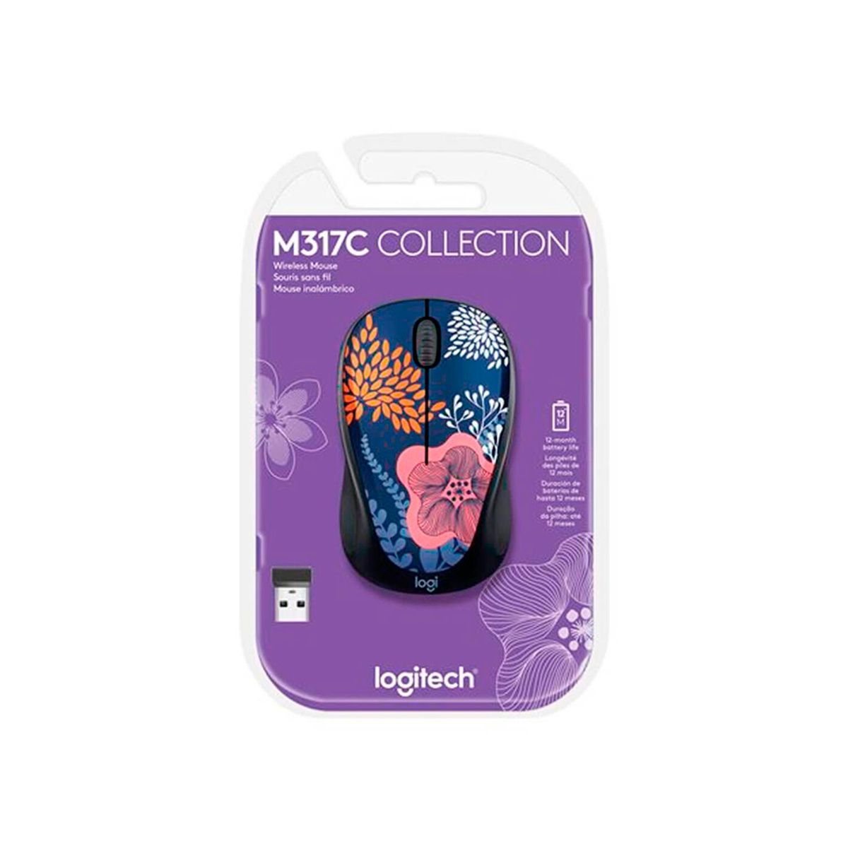 LOGITECH - MOUSE INALÁMBRICO LOGITECH M317C WIRELESS 1000DPI FLORAL NEGRO
