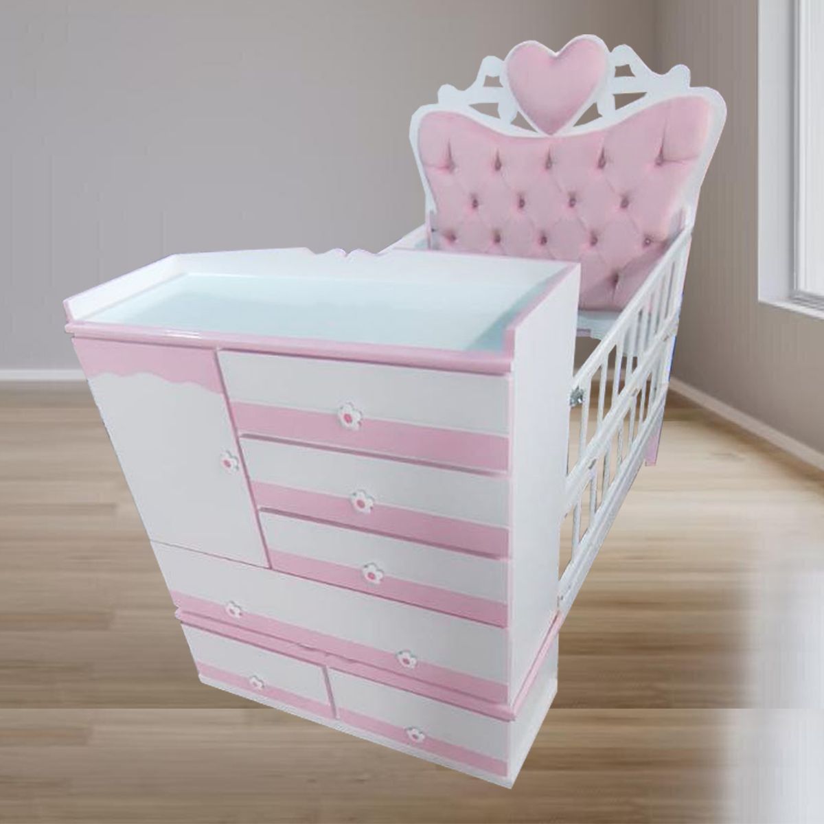 GENERICO - cama cuna de plaza y media rosado corazon