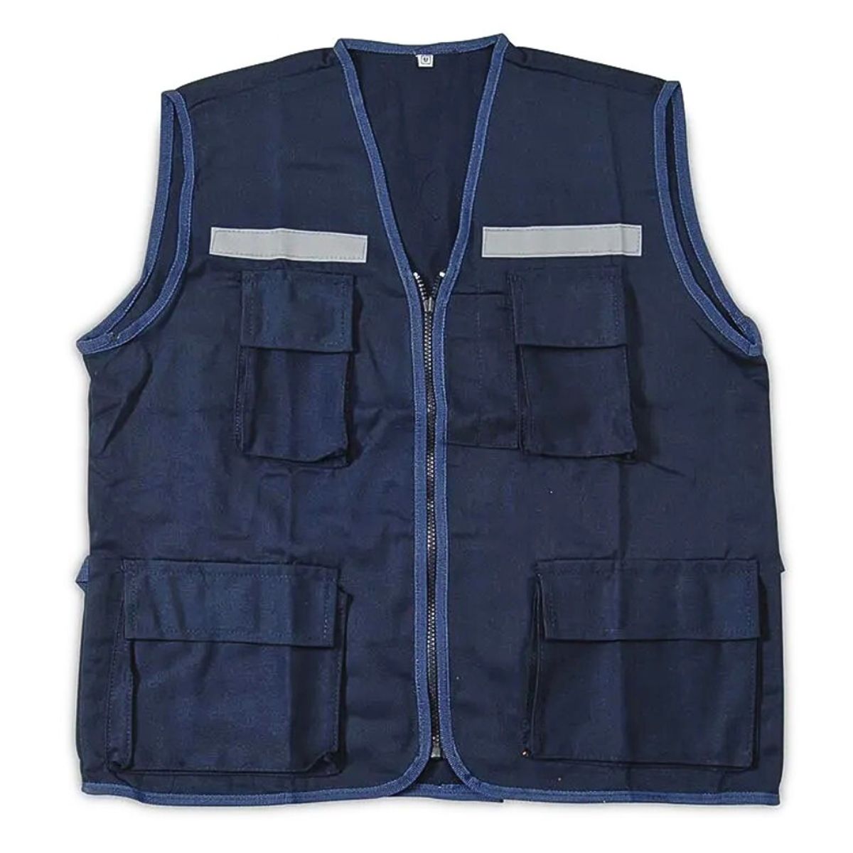 GENERICO - Chaleco drill azul tipo reportero reflectivo