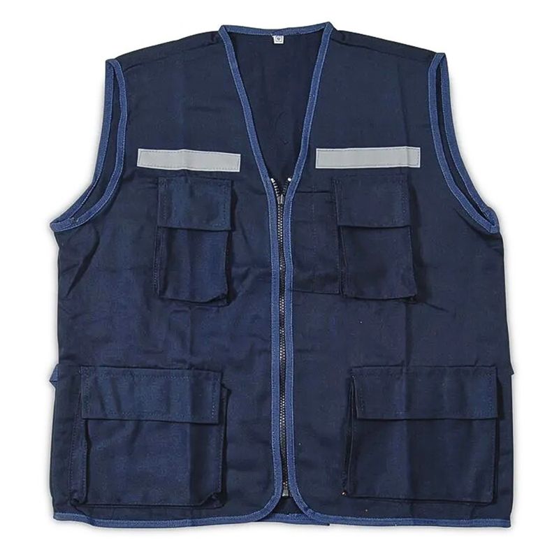 GENERICO - Chaleco drill azul tipo reportero reflectivo