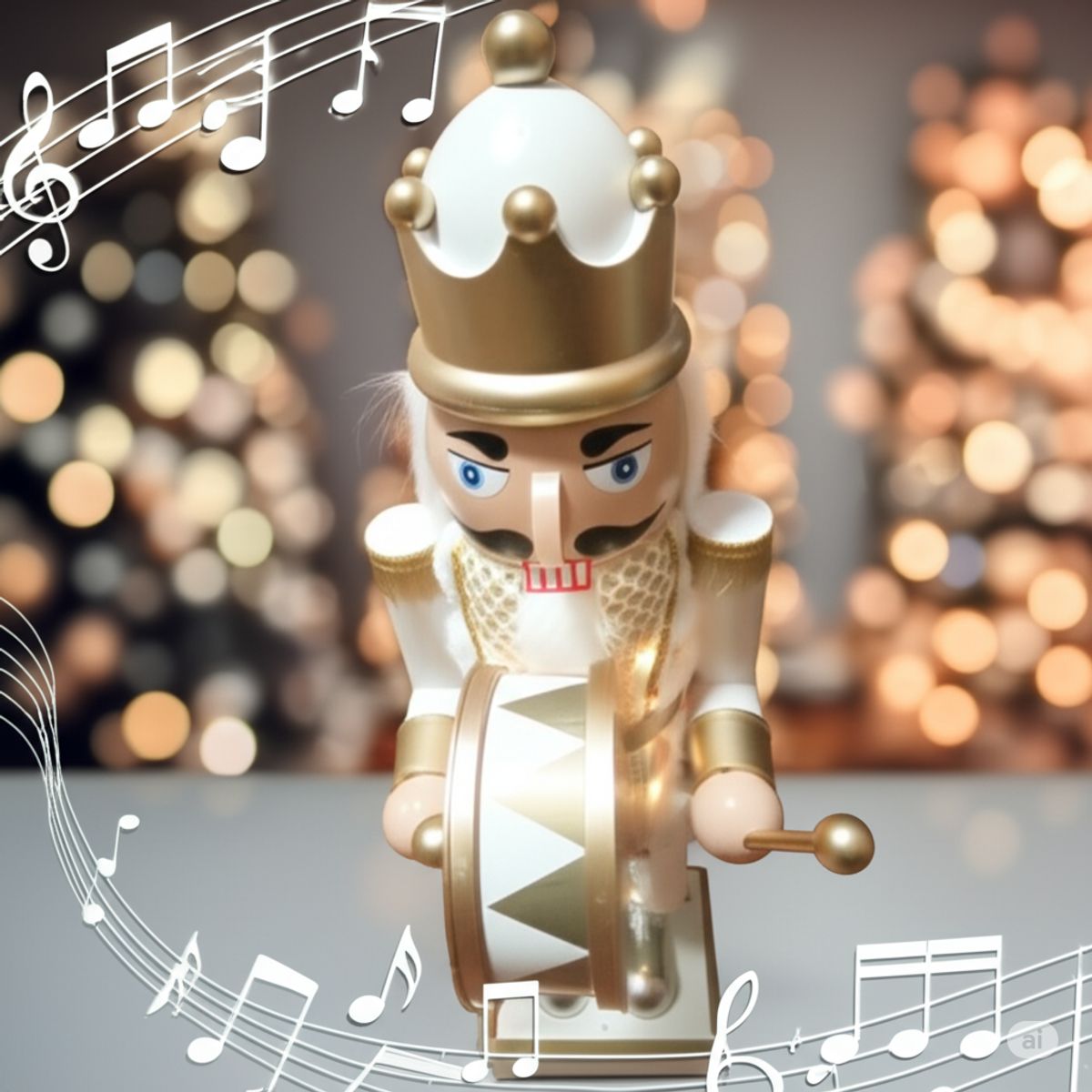 GENERICO - Cascanueces Grande Navideño Musical Toca Tambor Rey Blanco