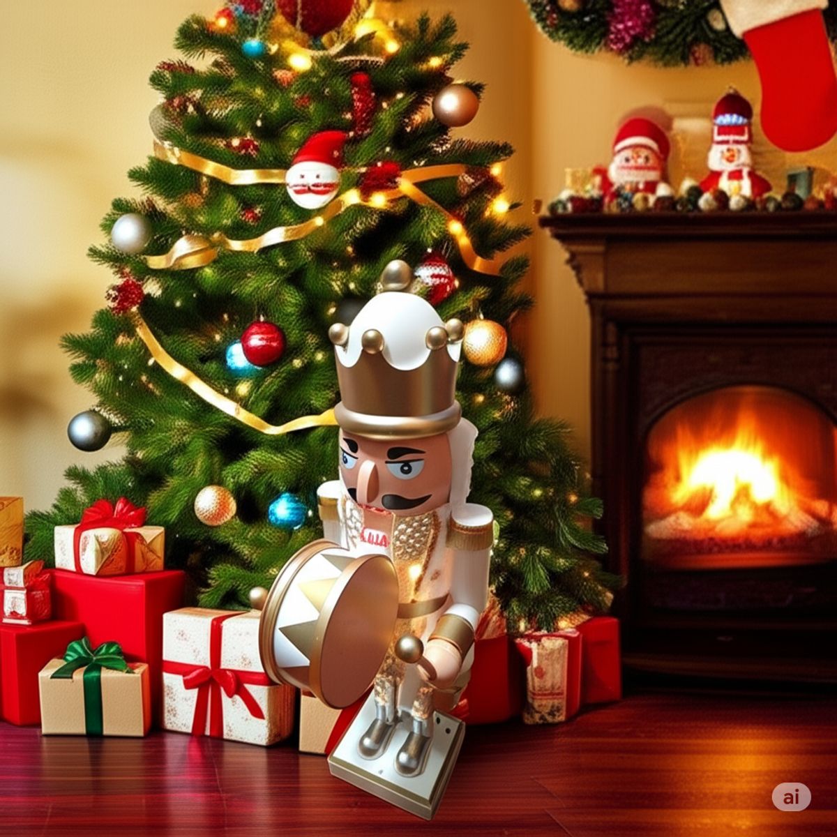 GENERICO - Cascanueces Grande Navideño Musical Toca Tambor Rey Blanco