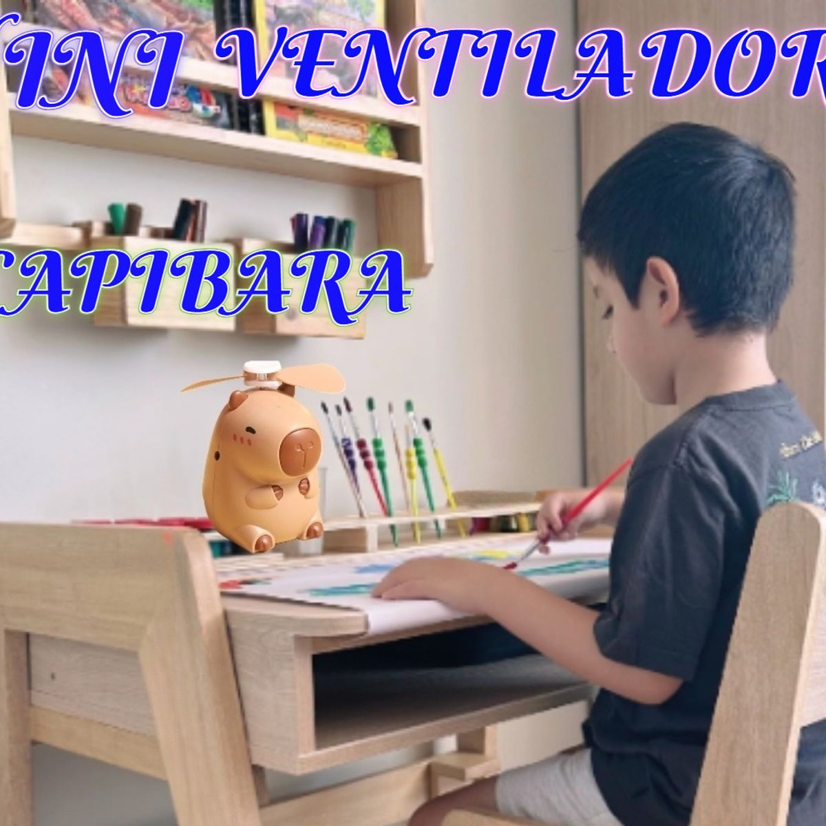 GENERICO - VENTILADOR RECARGABLE OFICINA MINI DE ESCRITORIO EXTRAFUERTE DE CAPIBARA