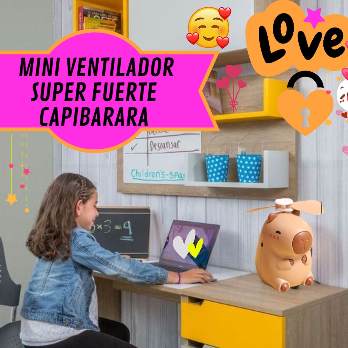 GENERICO - VENTILADOR RECARGABLE OFICINA MINI DE ESCRITORIO EXTRAFUERTE DE CAPIBARA