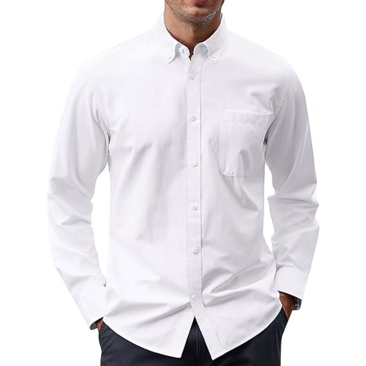 GENERICO - Camisa blanca manga larga hombre vestir algodón peruano