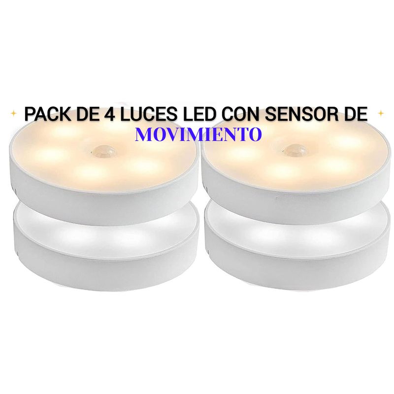 GENERICO - PACK DE 4 LUCES LED INTELIGENTE CON SENSOR DE MOVIMIENTO RECARGABLE