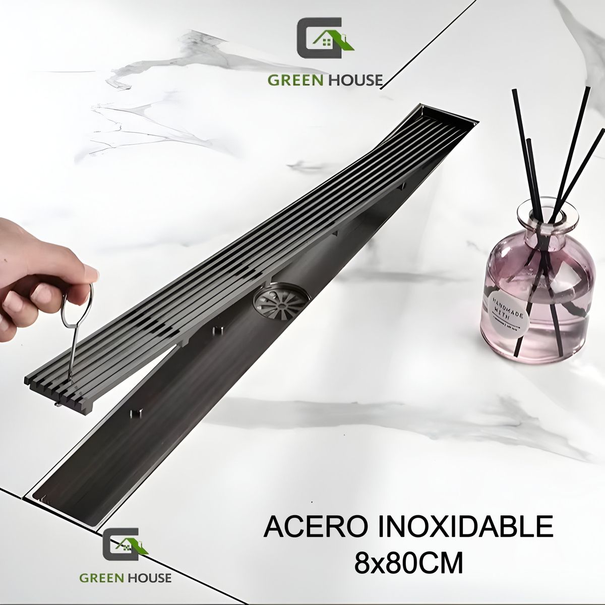 GREEN HOUSE - SUMIDERO NEGRO 8x80CM  ACERO INOXIDABLE SUS 304