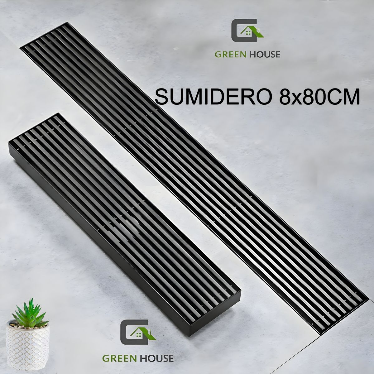 GREEN HOUSE - SUMIDERO NEGRO 8x80CM  ACERO INOXIDABLE SUS 304