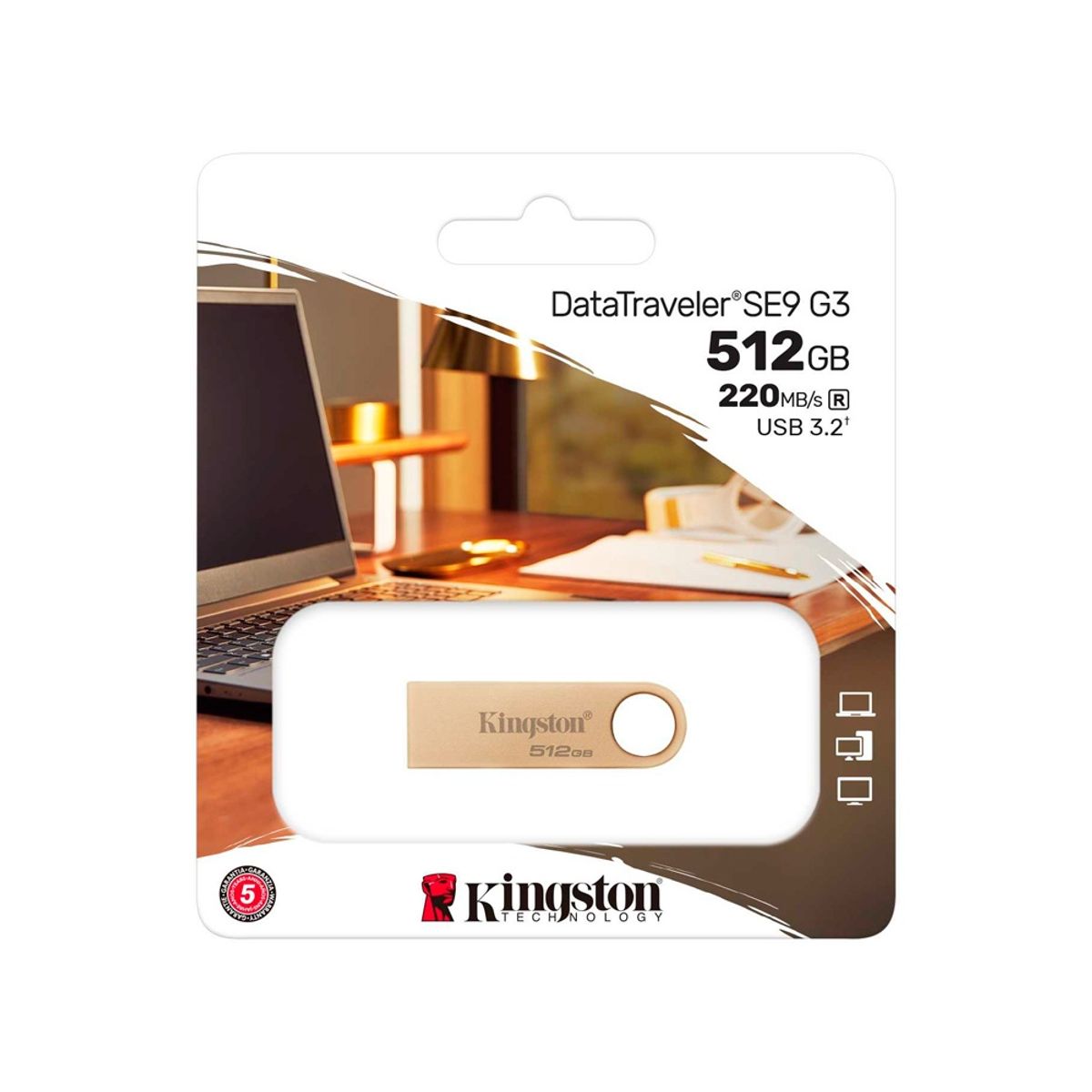 KINGSTON - Memoria Usb Kingston Datatraveler Se9 G3 De 512Gb, Rápida Y Compacta Con Usb 3.2 Gen 1 Tip