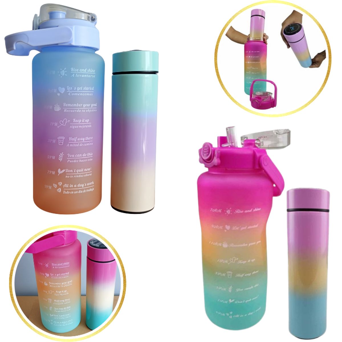 GENERICO - 2 Tomatodo 2Lt Portátil con Asa + 2 Termo Digital Inteligente 500 ml