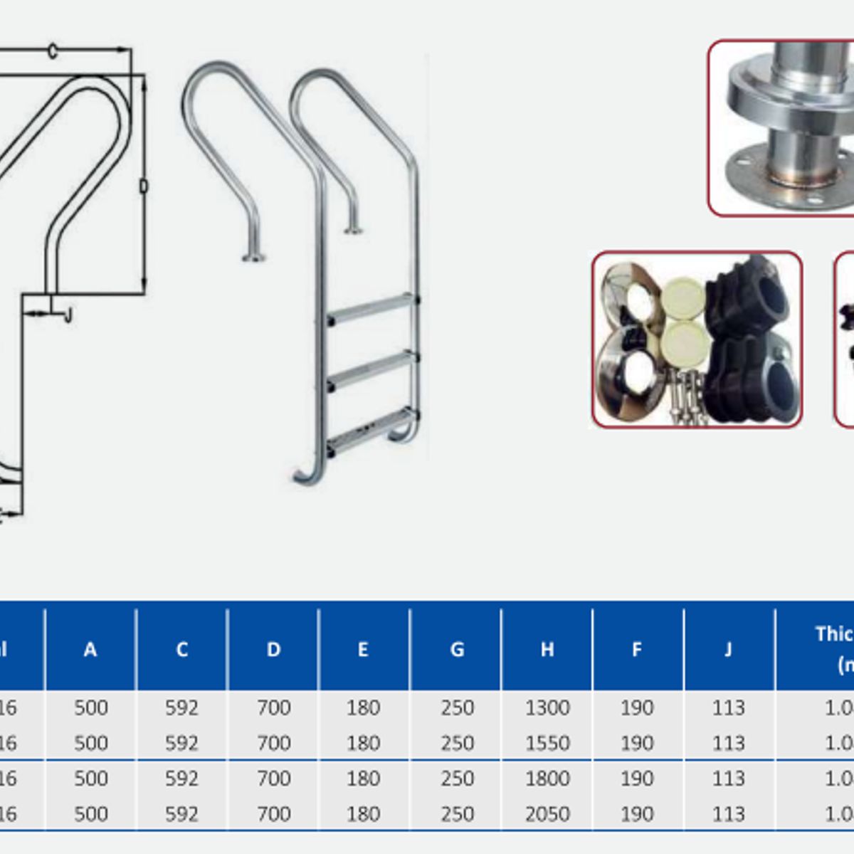 GENERICO - ESCALERA PARA PISCINA DE 2 PASOS DE ACERO INOXIDABLE SF215 POOL SYSTEM