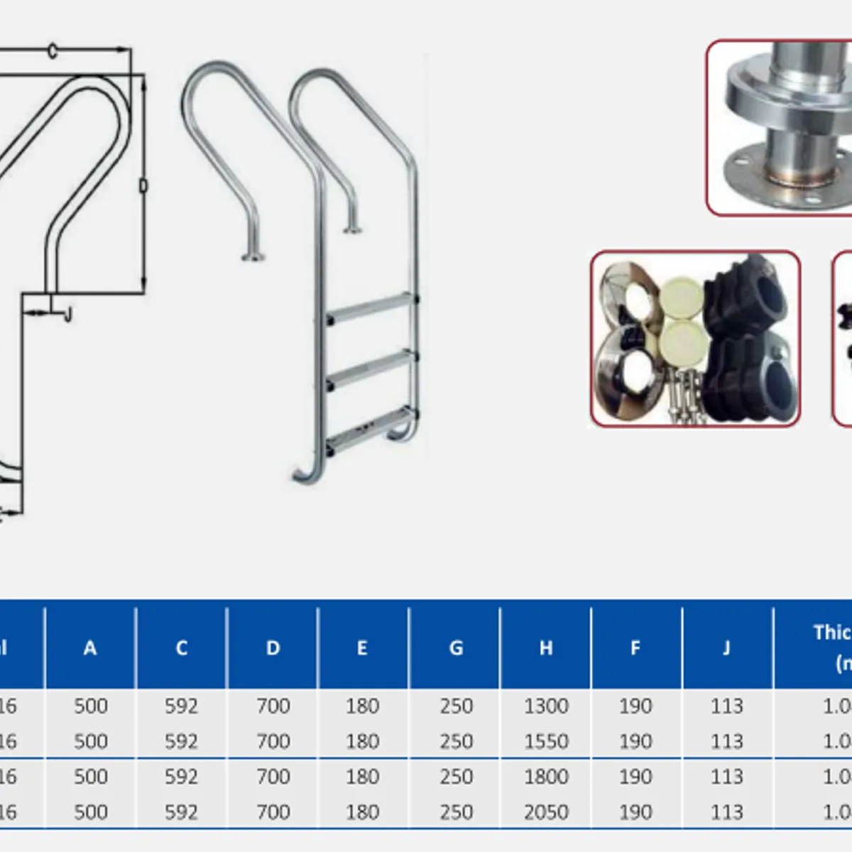 GENERICO - ESCALERA PARA PISCINA DE 3 PASOS DE ACERO INOXIDABLE SF315 POOL SYSTEM