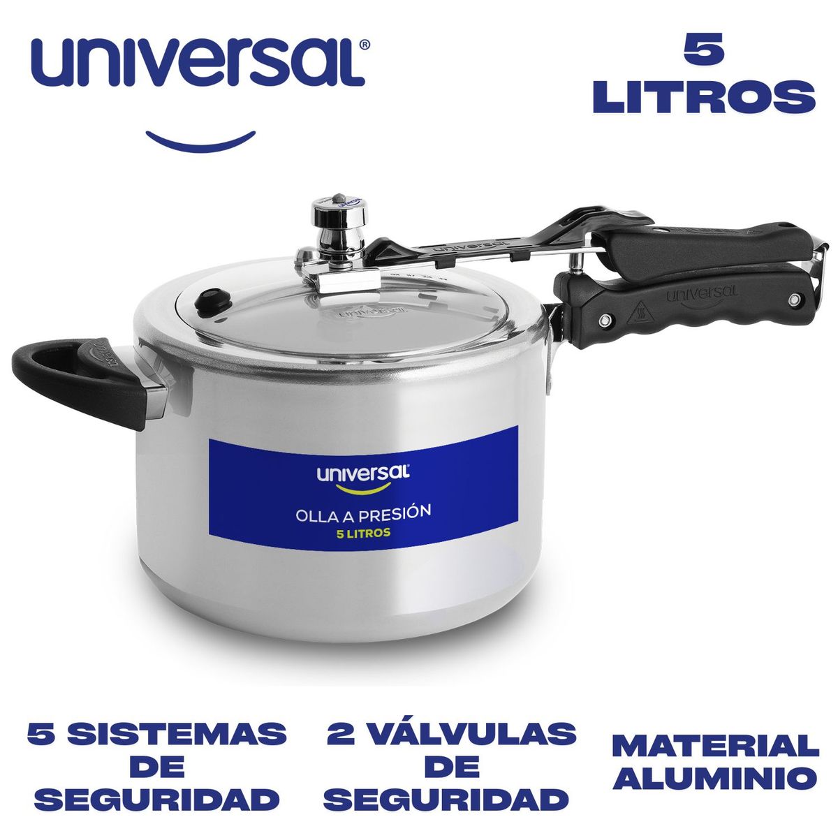 GENERICO - Olla a presión Universal 5 Litros Doble válvula de seguridad Aluminio
