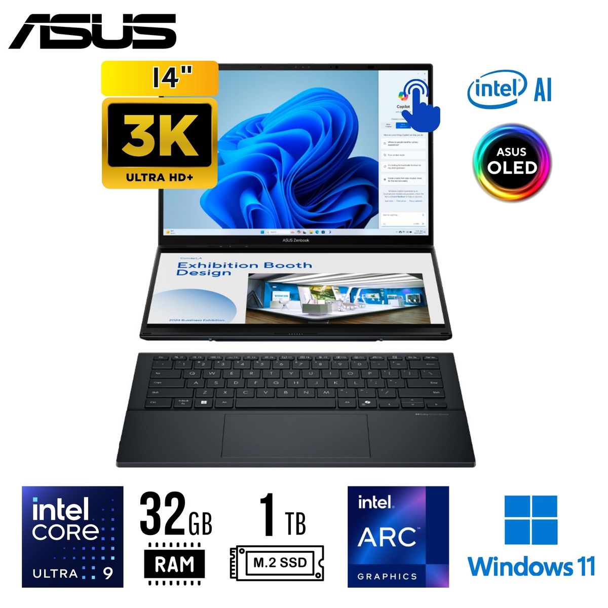 ASUS - LAPTOP ASUS UX8406CA-PZ073W 14" 3K OLED Touch Core Ultra 9 285H 32GB LPDDR5X 1TB SSD W11