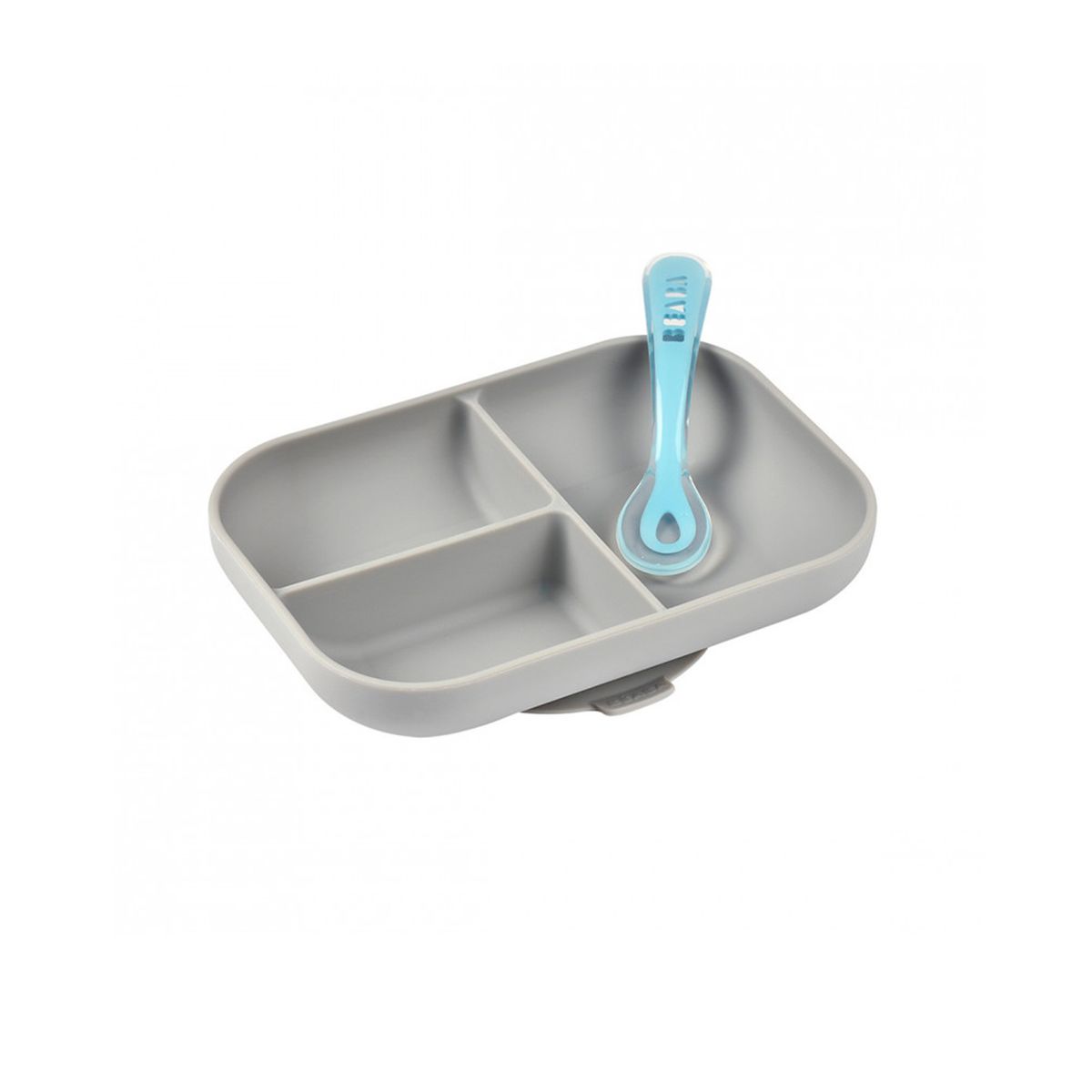 BEABA - PLATO DE SILICONA CON DIVISIONES Y VENTOSA + CUCHARA  BEABA