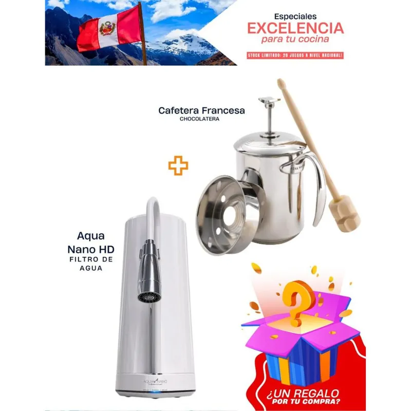 RENA WARE - COMBO FILTRO DE AGUA + CAFETERA FRANCESA-CHOCOLATERA