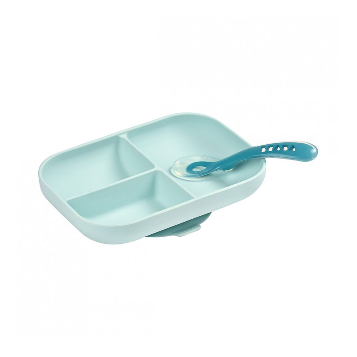 BEABA - PLATO DE SILICONA CON DIVISIONES Y VENTOSA + CUCHARA BEABA