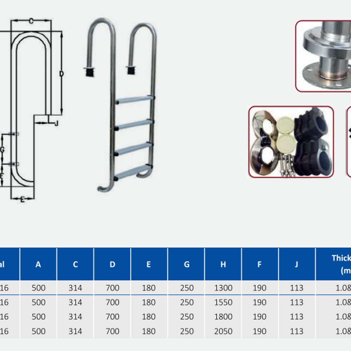 GENERICO - ESCALERA PARA PISCINA 2 PASOS ACERO INOX MU215