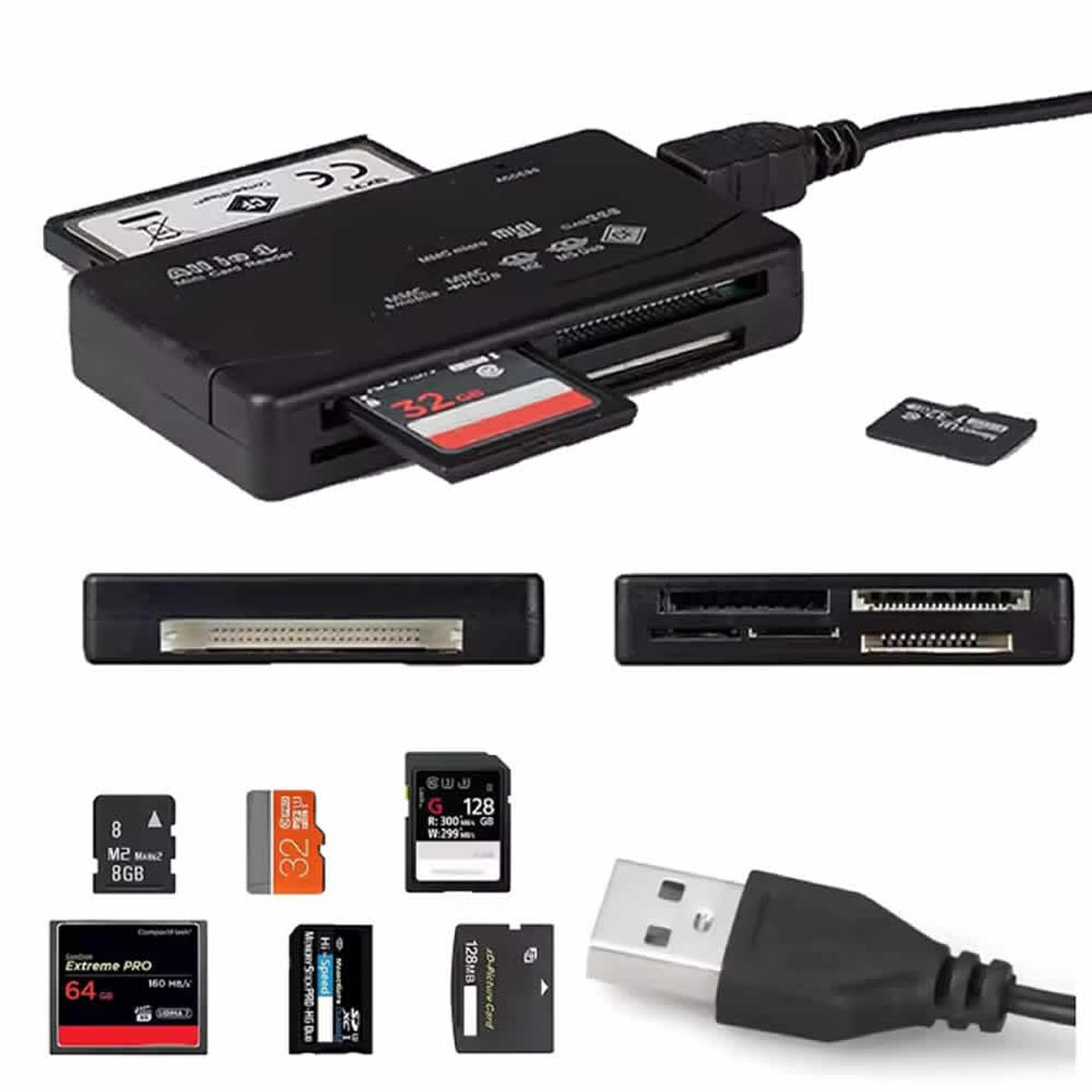 GENERICO - Lector De Tarjetas De Memoria USB Externo Mini SDHC M2 MMC XD CF