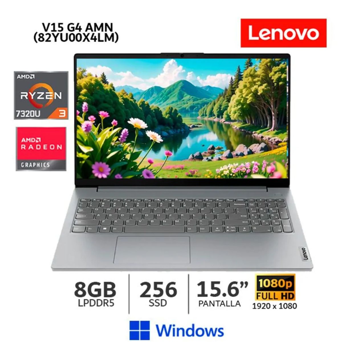 LENOVO - Laptop Lenovo V15 G4 Ryzen 3-7320U 8Gb LPDDR5 Bus 4800MHZ 256Gb SSD156 FHD Windows 82YU00X4LM
