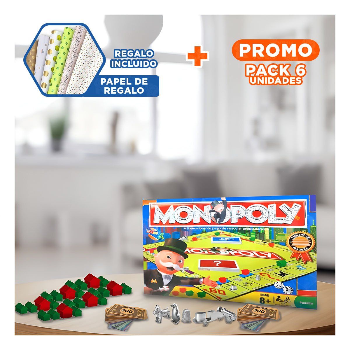 RYBIU IMPORT - Pack6 Juego de Mesa Divertido y Familiar Y+Papel de Regalo