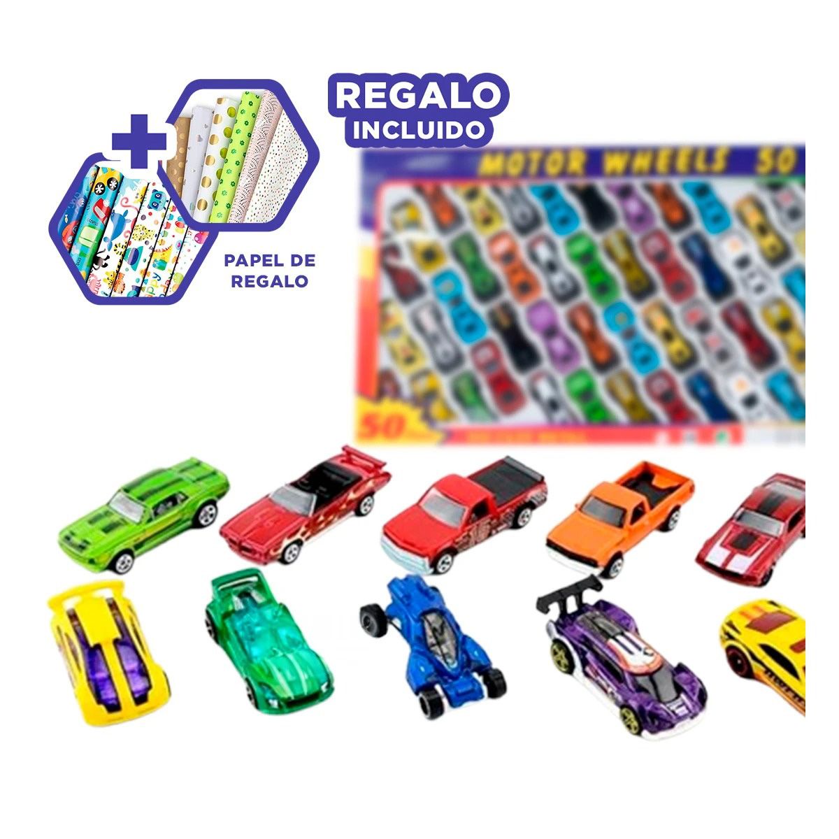 GENERICO - Carritos de 50u de Carrera para Niños Y+Papel de Regalo