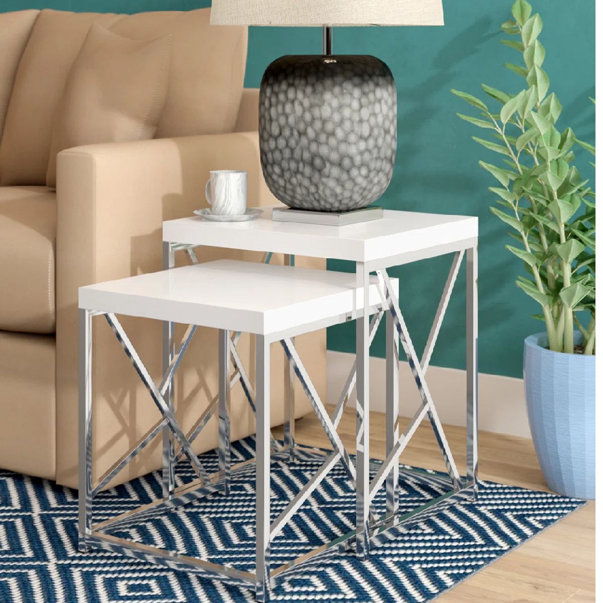 GENERICO - Mesa Lateral THURBES Acero Inoxidable 2 piezas