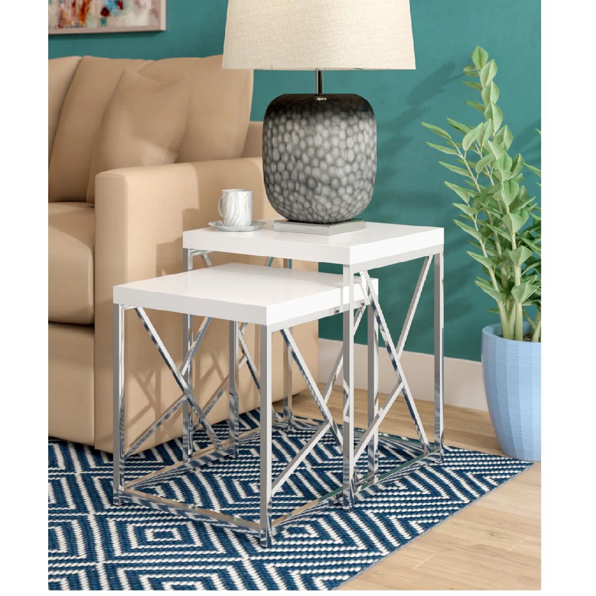 GENERICO - Mesa Lateral THURBES Acero Inoxidable 2 piezas