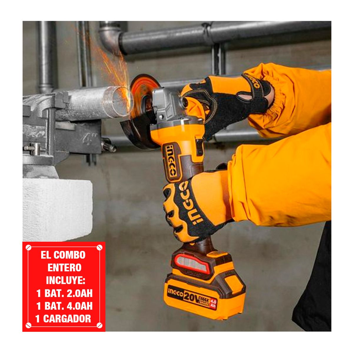 INGCO TOOLS - Kit Cosli241192 + Lijadora + Llave de Impacto 40nm + Mini Martillo + Adaptador