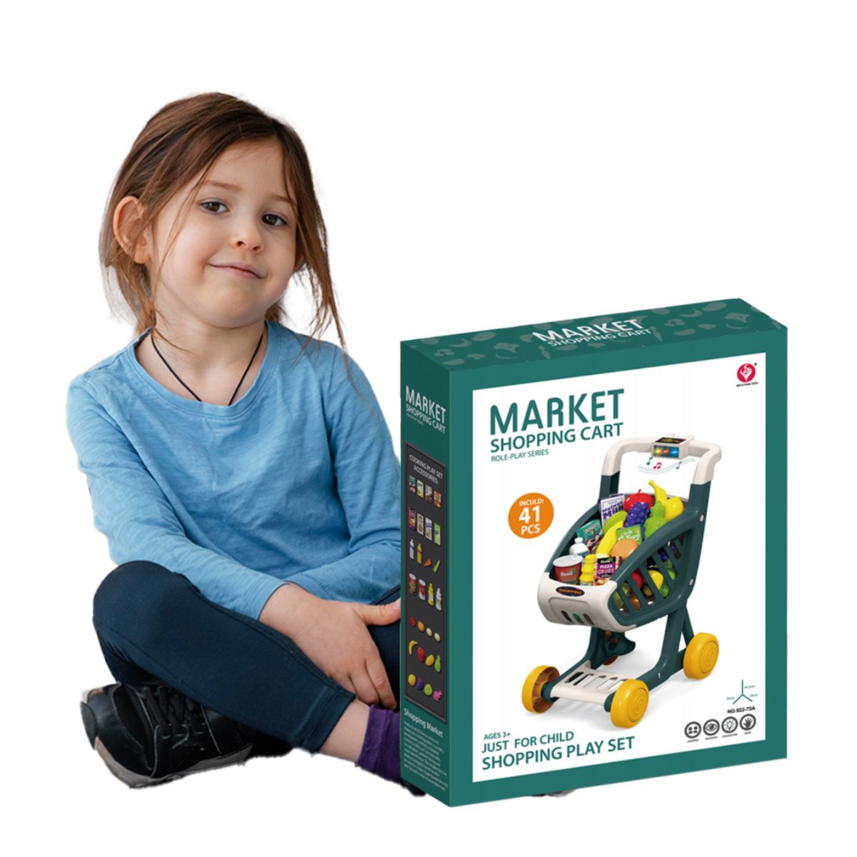 GENERICO - Pack2 Carrito de Supermercado Musical Verde Oscuro