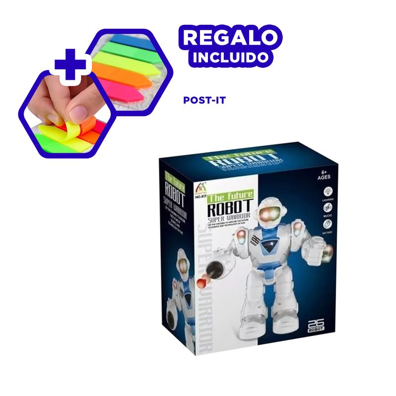 RYBIU IMPORT - Pack6 Robot Super Warrior en Celeste Y+Banderitas Adhesivas