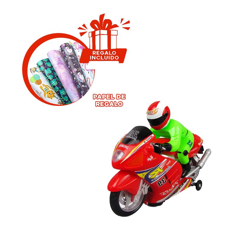 GENERICO - Moto de Ninos para Jugar en Rojo Y+Papel de Regalo