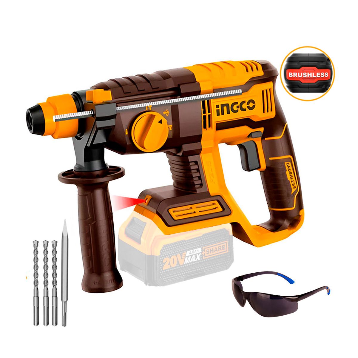 INGCO TOOLS - Rotomartillo 20v Sds Plus 2 Joule Demoledora Brushless Ingco
