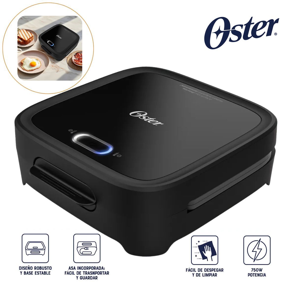 OSTER - Sandwichera Compacta Oster® con Platos Hondos Negro