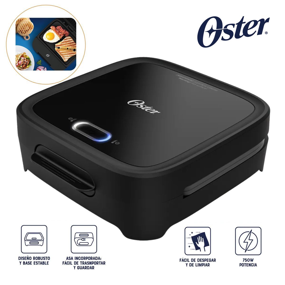 OSTER - Sandwichera Compacta Oster® con Platos Hondos Negro