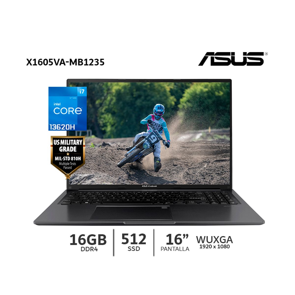 ASUS - Notebook ASUS X1605VA-MB1235 Core i7-13620H 16 WUXGA IPS 16Gb Ram DDR4 512Gb SSD