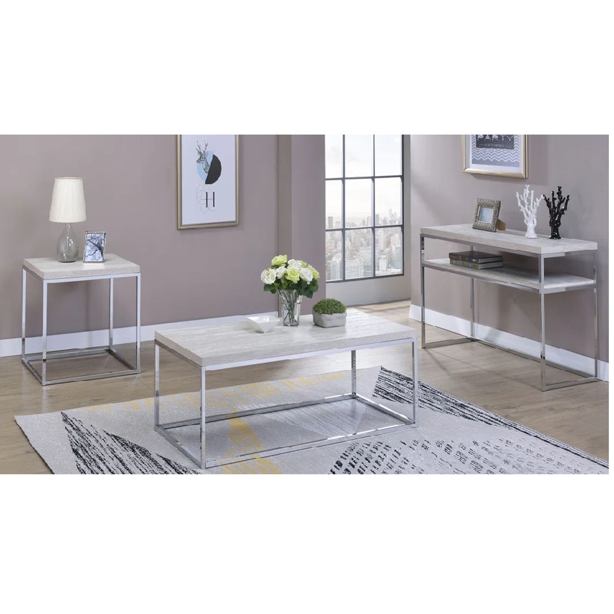 GENERICO - Mesa de Centro Nido TOBUNES  Acero Inoxidable 3 piezas