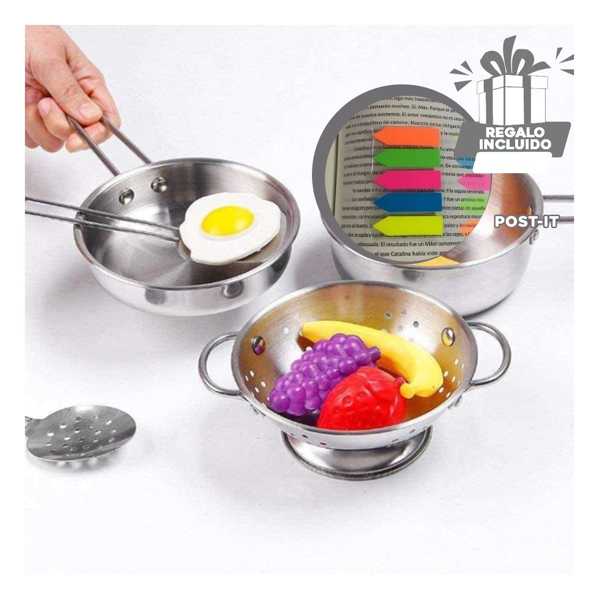 GENERICO - Pack Infantil de Cocina Acero Inoxidable Y+Post-it Adhesivos